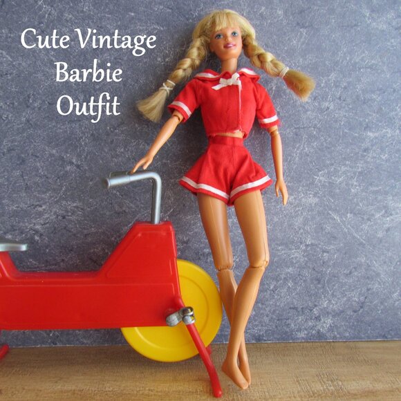 BARBIE OUTFIT, RED & WHITE SAILOR STYLE,  SASSY VINTAGE JACKET & SHORTS - Picture 1 of 2